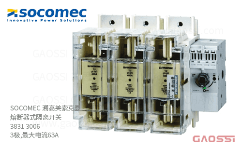 SOCOMEC 溯高美索克曼 熔断器式隔离开关 3831 3006 3极,最大电流63A 熔断器组合开关
