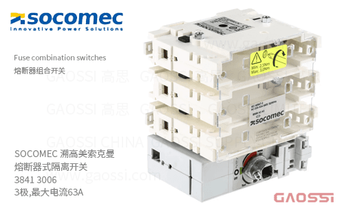 SOCOMEC 溯高美 索克曼 熔断器式隔离开关 3841 3006 3极,最大电流63A 熔断器组合开关