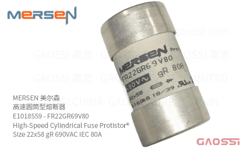 MERSEN 美尔森 高速圆筒型熔断器 E1018559 – FR22GR69V80 High-Speed Cylindrical Fuse Protistor® Size 22×58 gR 690VAC IEC 80A