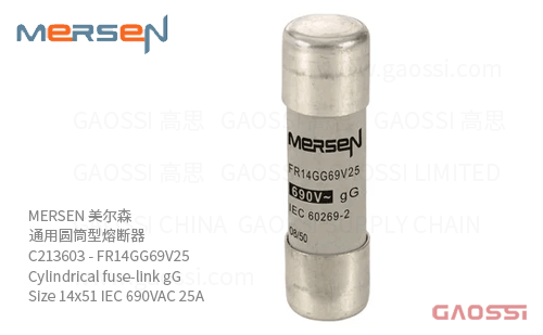 MERSEN 美尔森 通用圆筒型熔断器 C213603 - FR14GG69V25 Cylindrical fuse-link gG Size 14x51 IEC 690VAC 25A