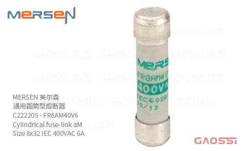 MERSEN 美尔森 通用圆筒型熔断器 C222205 – FR8AM40V6 Cylindrical fuse-link aM Size 8×32 IEC 400VAC 6A