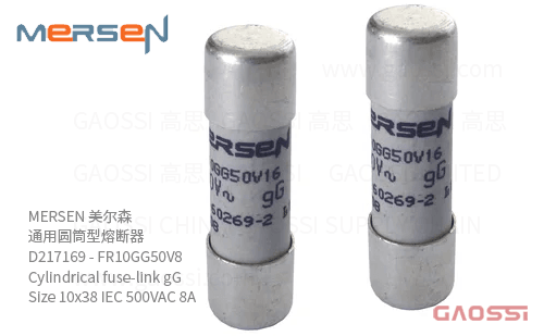 MERSEN 美尔森 通用圆筒型熔断器 D217169 – FR10GG50V8 Cylindrical fuse-link gG Size 10×38 IEC 500VAC 8A