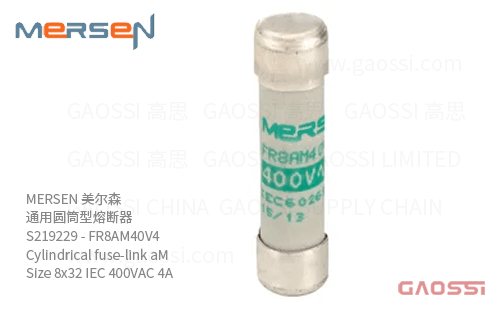 MERSEN 美尔森 通用圆筒型熔断器 S219229 – FR8AM40V4 Cylindrical fuse-link aM Size 8×32 IEC 400VAC 4A