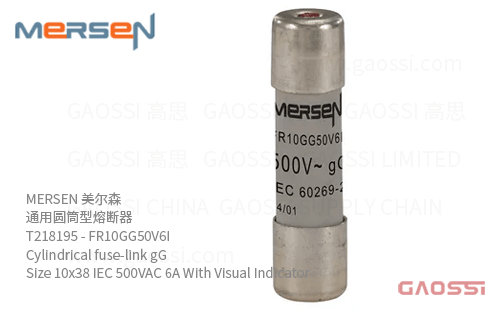 MERSEN 美尔森 通用圆筒型熔断器 T218195 – FR10GG50V6I Cylindrical fuse-link gG Size 10×38 IEC 500VAC 6A With Visual Indicator