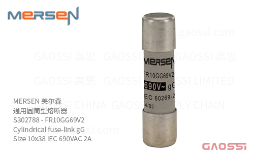 MERSEN 美尔森 通用圆筒型熔断器 S302788 – FR10GG69V2 Cylindrical fuse-link gG Size 10×38 IEC 690VAC 2A