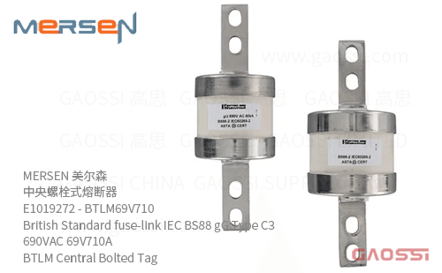 MERSEN 美尔森 中央螺栓式熔断器 E1019272 – BTLM69V710 British Standard fuse-link IEC BS88 gG Type C3 690VAC 69V710A BTLM Central Bolted Tag