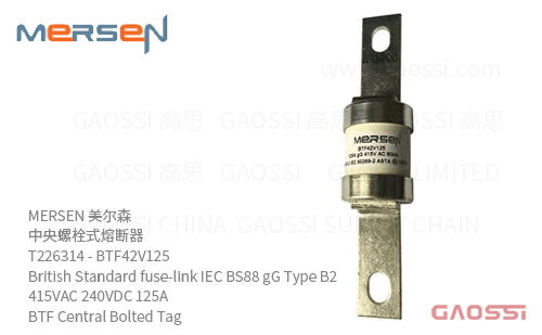 MERSEN 美尔森 中央螺栓式熔断器 T226314 – BTF42V125 British Standard fuse-link IEC BS88 gG Type B2 415VAC 240VDC 125A BTF Central Bolted Tag